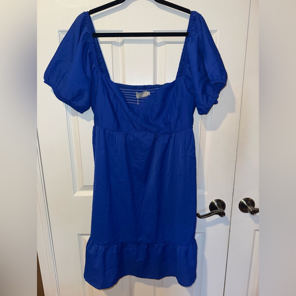 Chic Royal Blue Puff Sleeve Mini Dress